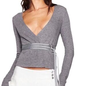 Gray V-Neck Wrap Top